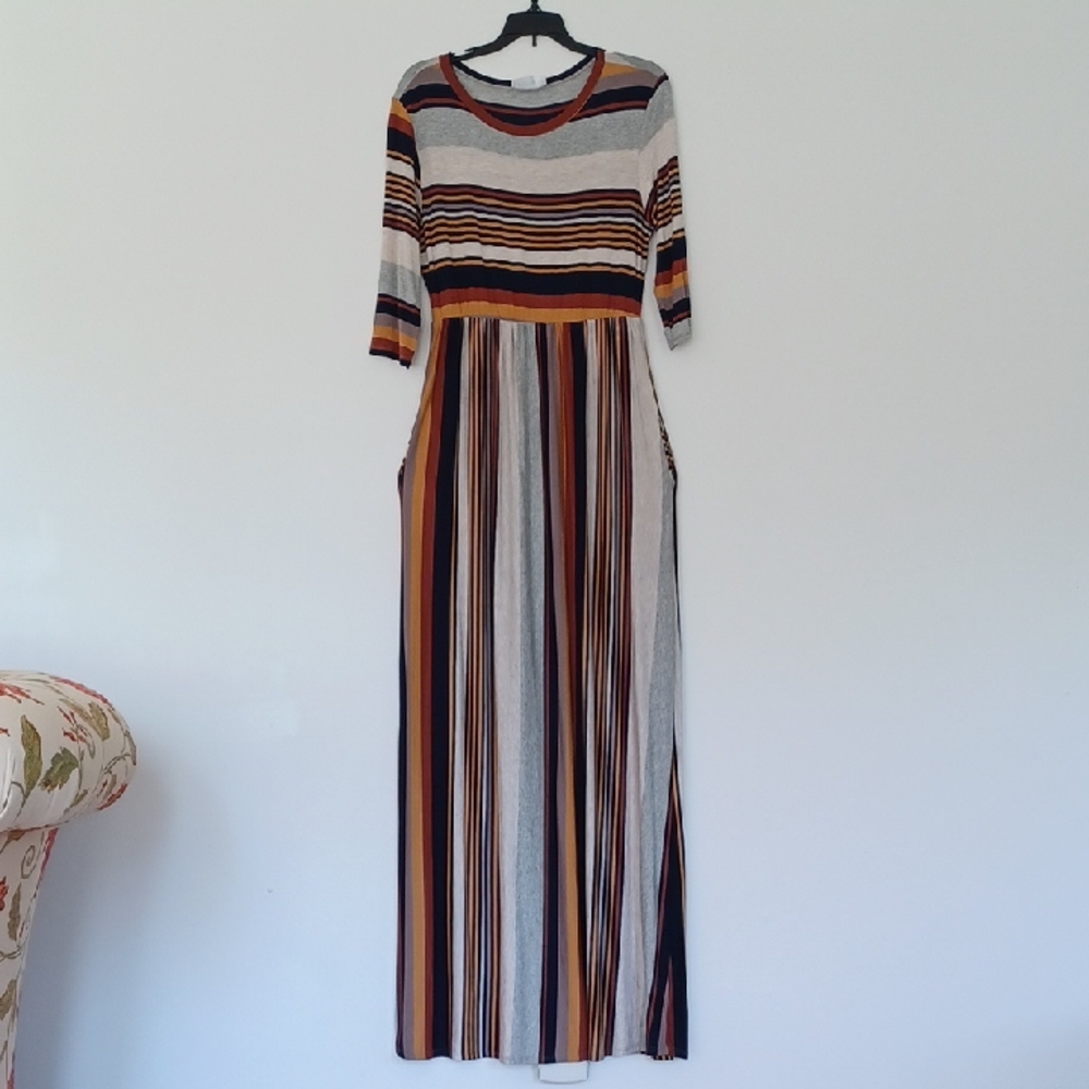 Ces Femme  Striped Multicolor Maxi Dress WM Tall Black/Browns/Grays